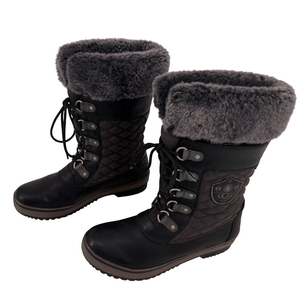 Ugg‎ Women's Brynn Boots Size 8 Leather Shearling Quilted Winter Outdoor Read